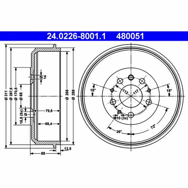 ATE Brake Drum - 480051